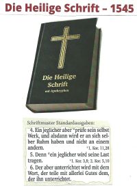 Unrevidierte Lutherübersetzung 1545 mit Apokryphen - Neudruck 15x21 cm, schwarzer Einband mit goldfarbenem Kreuz, Lesebändchen